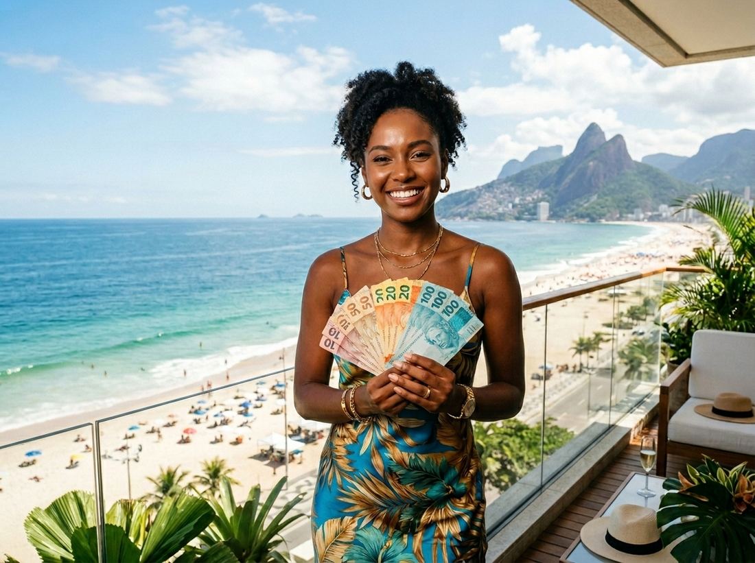 Mulher com dinheiro na mão representando crédito com garantia